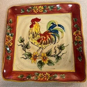 Rustic Rooster Square Decorative Ceramic  Platter